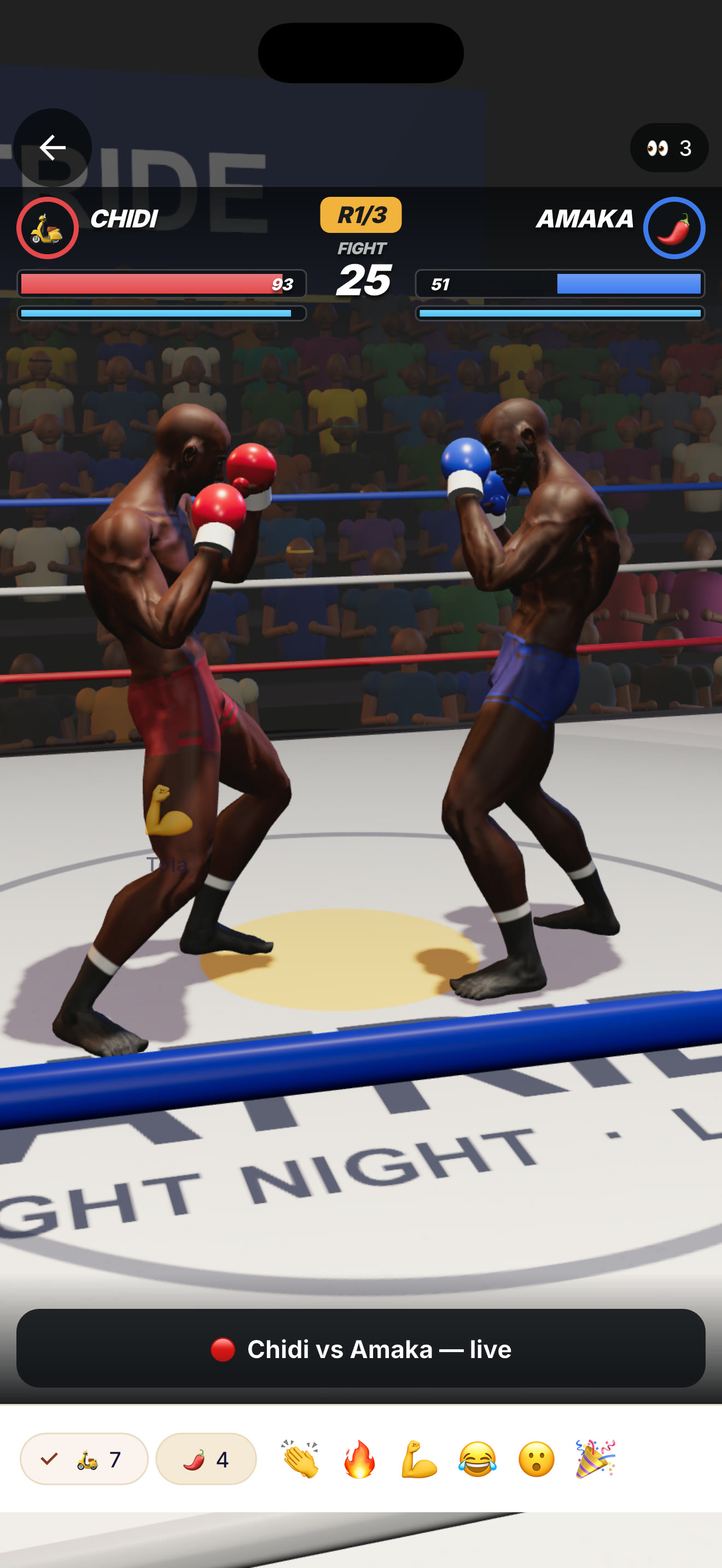 A boxing match, with the room watching