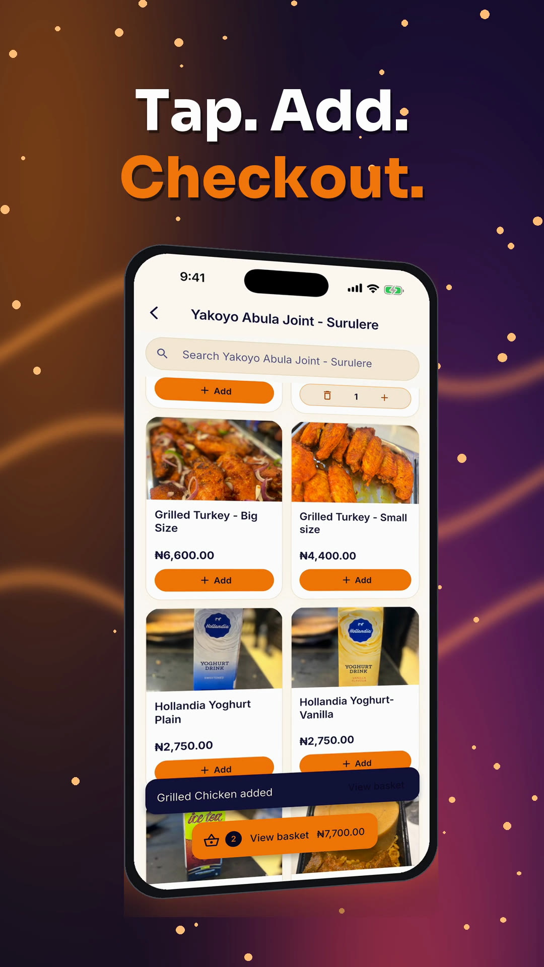 Ordering from a Surulere kitchen in the app
