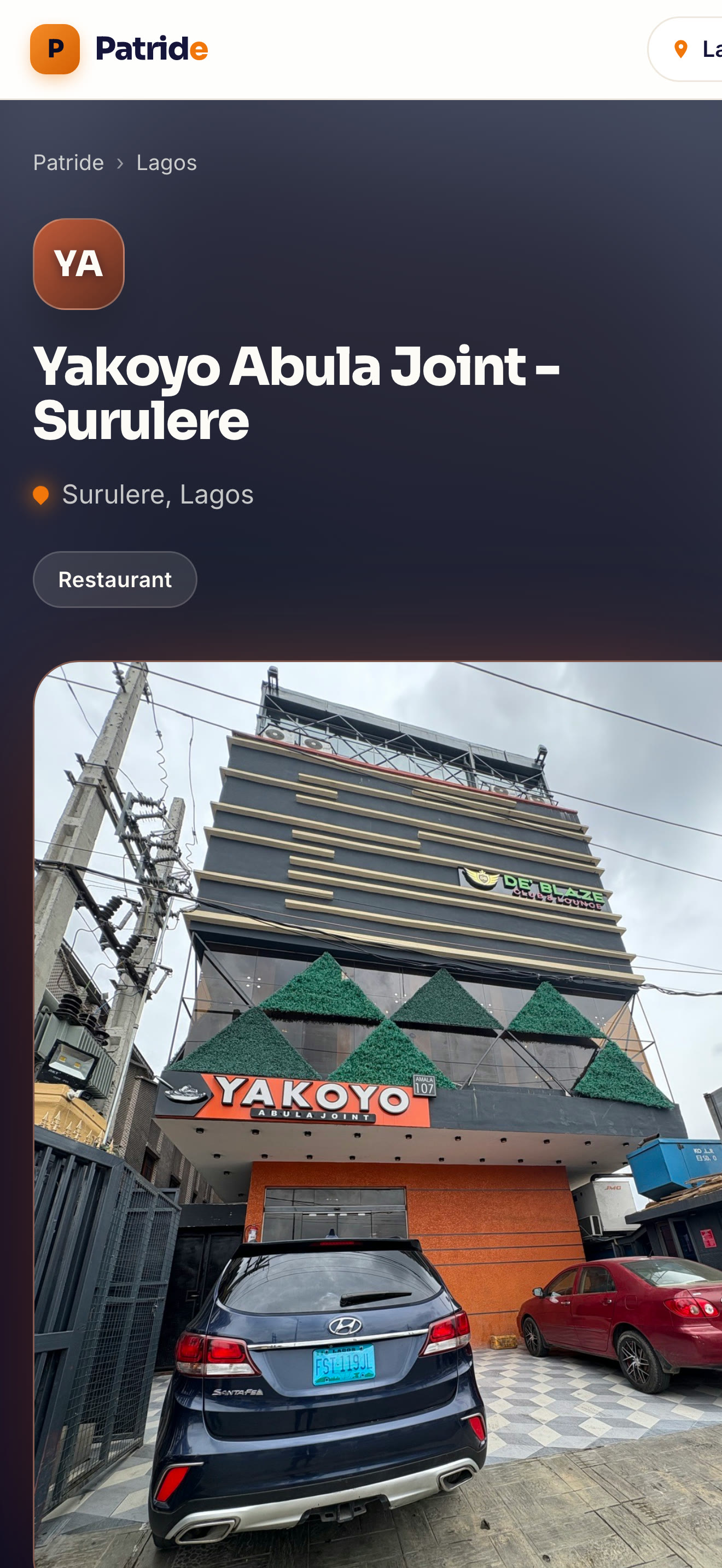 The same restaurant’s page on patride.com
